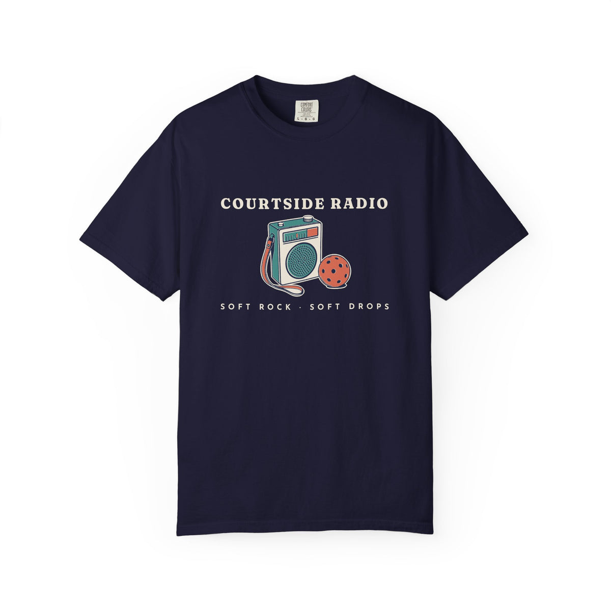 Courtside Radio Tee in True Navy, front view