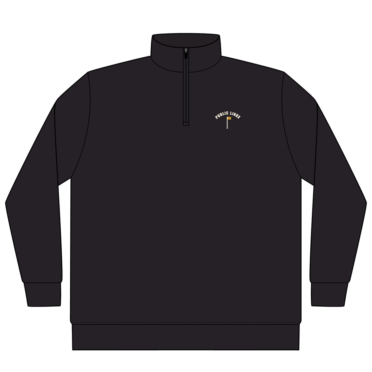 Public Links Arch Quarter-Zip in Black, front view