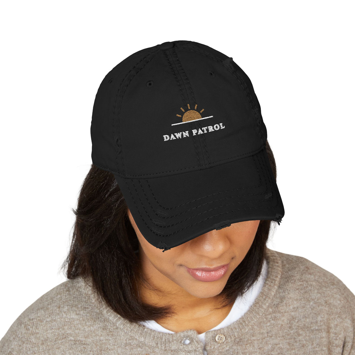 Dawn Patrol Dad Hat in Black, on model
