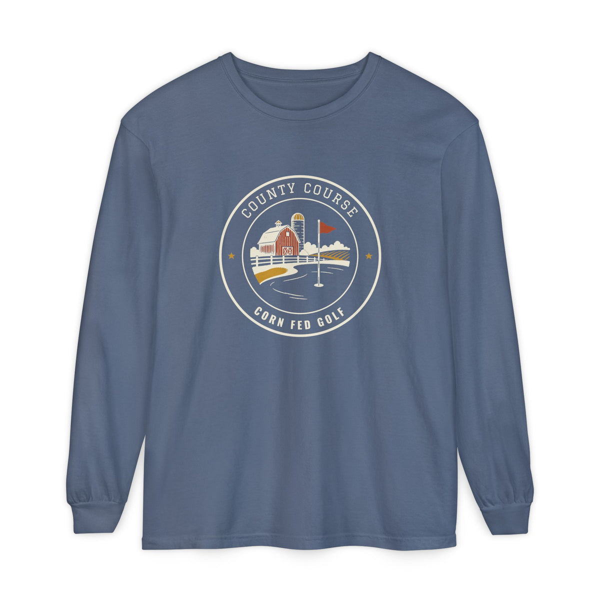 County Course Long Sleeve Tee in Blue Jean, front view