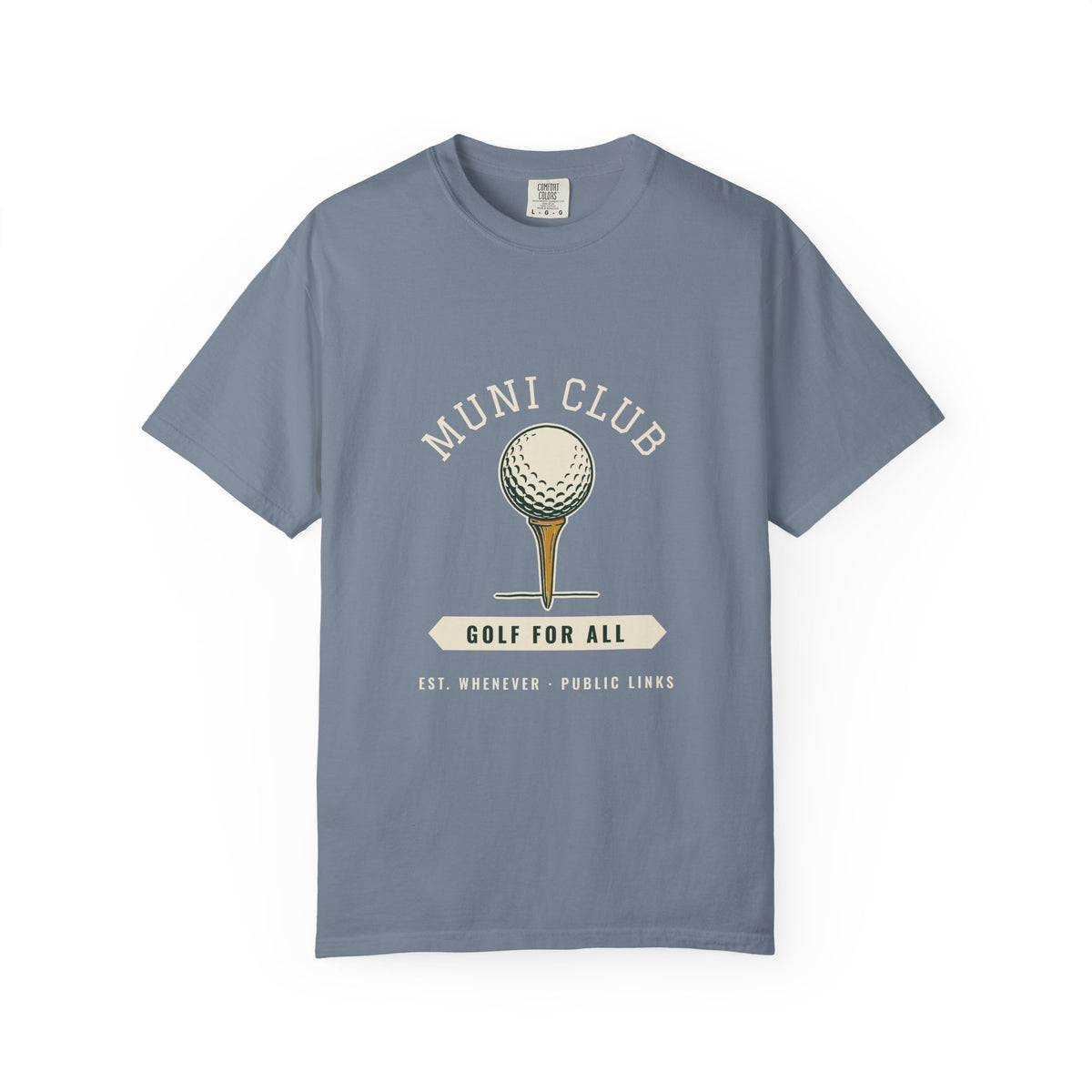 Golf for All Tee in Blue Jean, front view
