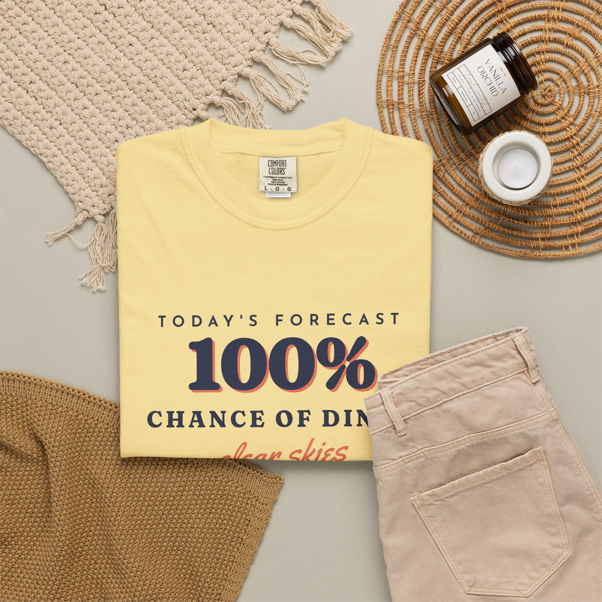 100% Chance of Dinks Tee in Butter, flat lay