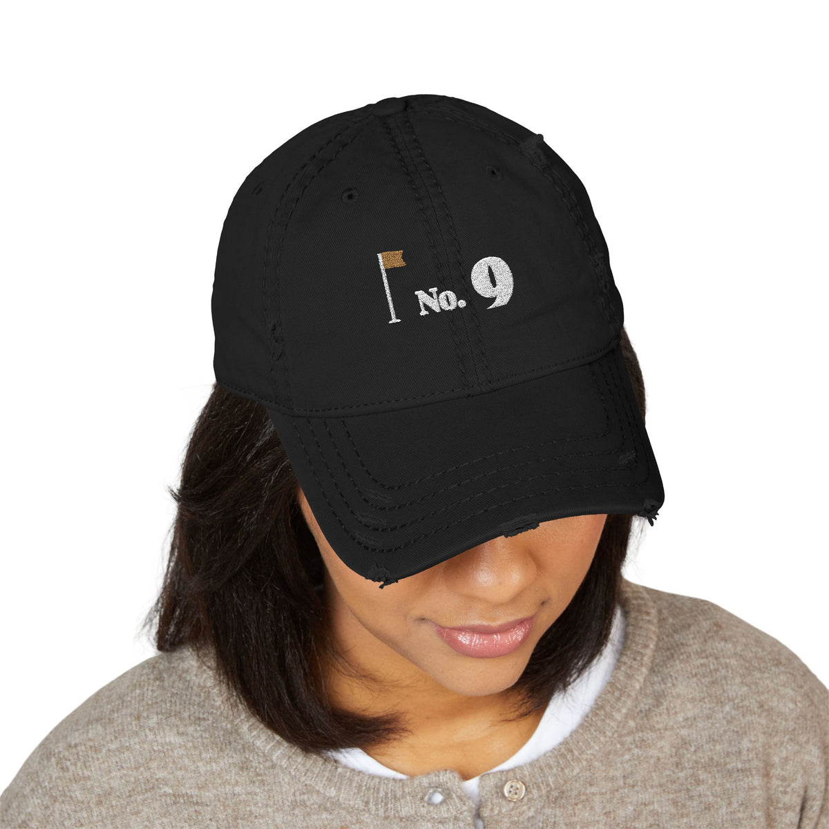 No. 9 Dad Hat in Black, on model