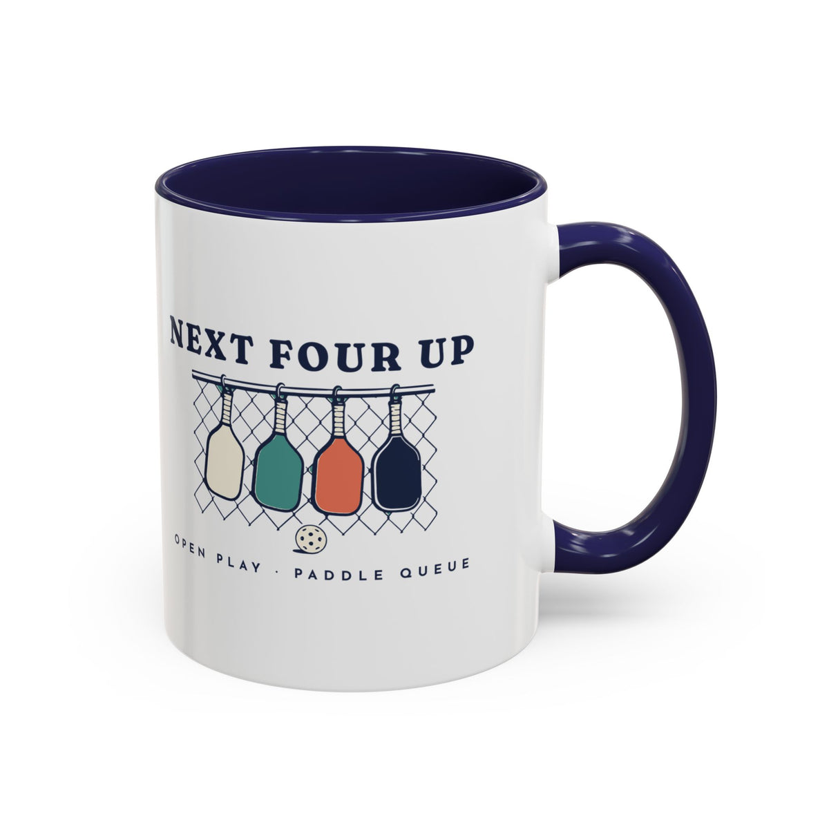 Next Four Up Mug in Navy, design, handle right