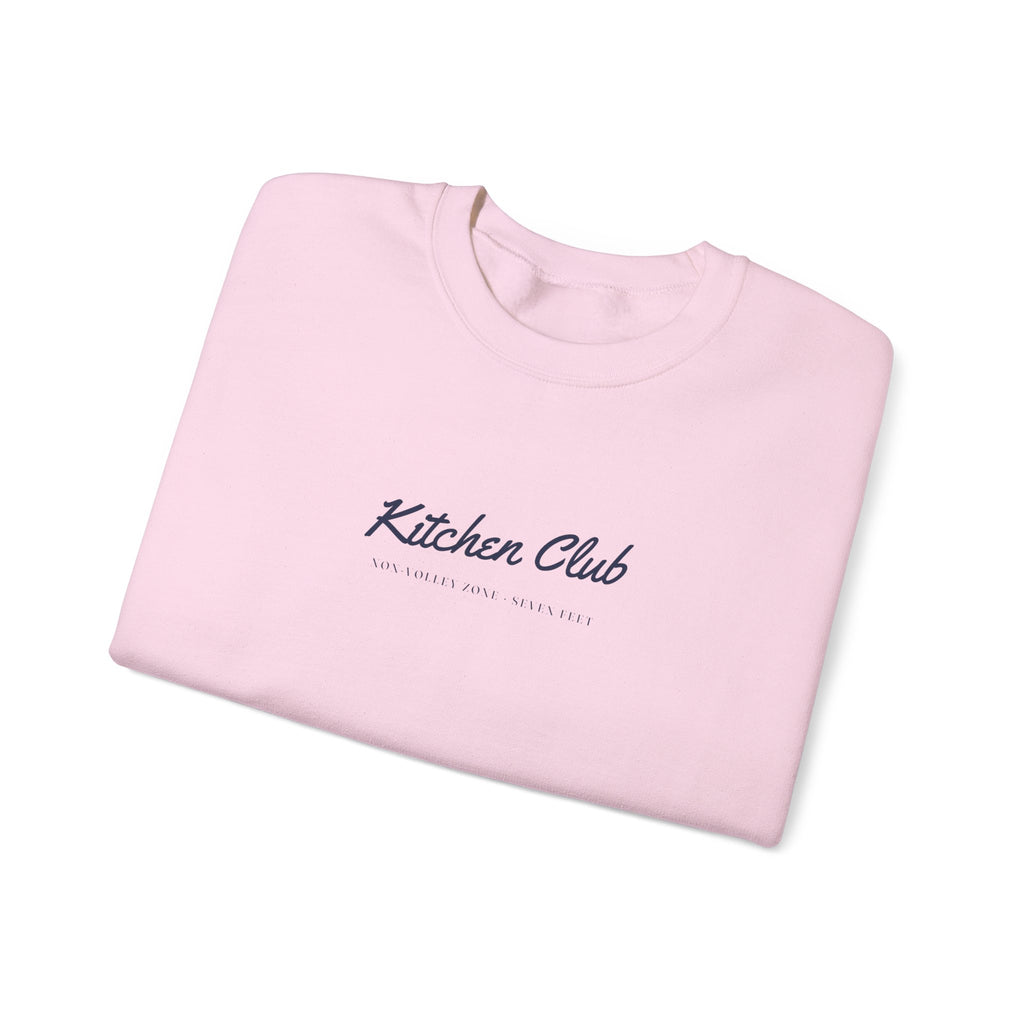 Kitchen Club Script Crewneck in Light Pink, folded