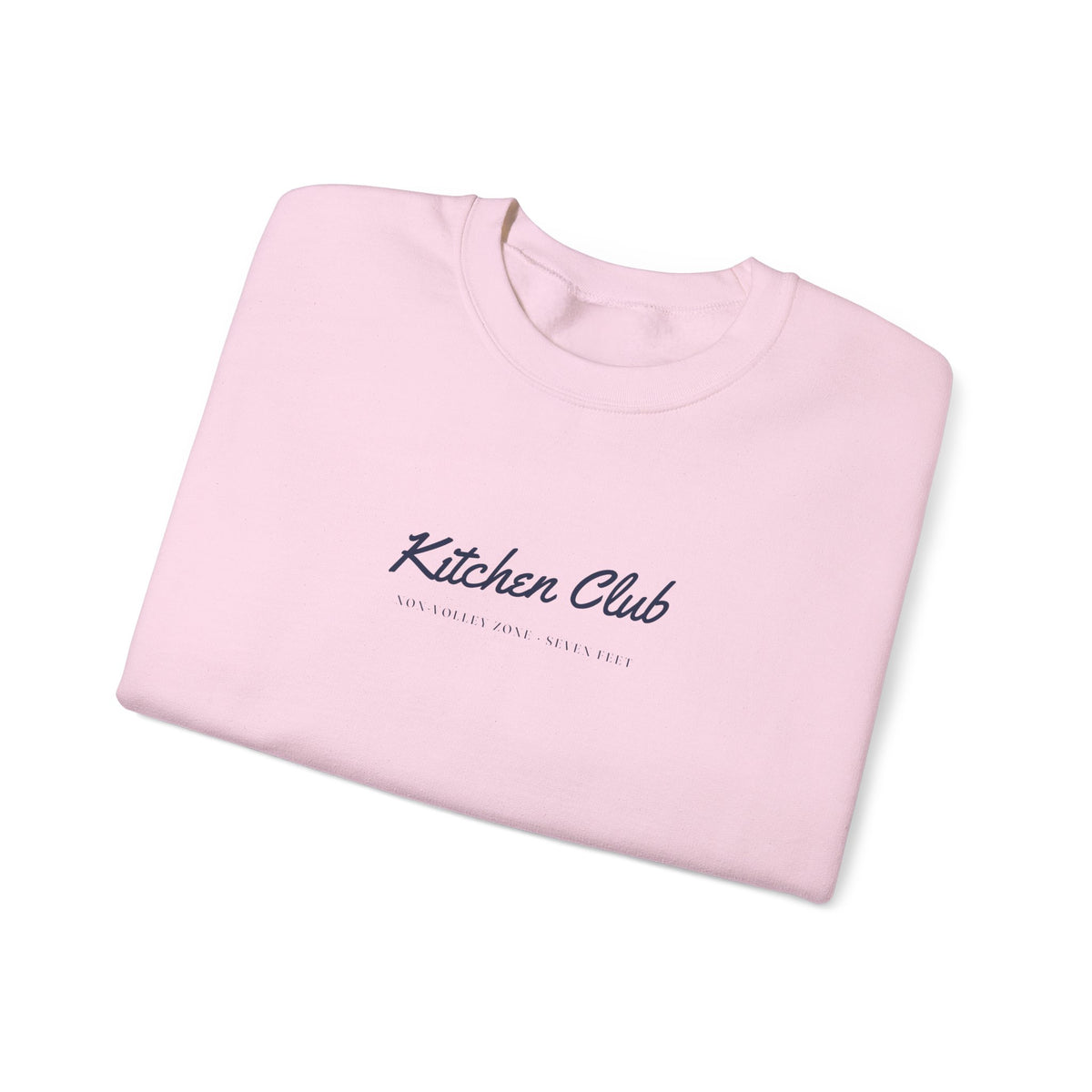 Kitchen Club Script Crewneck in Light Pink, folded