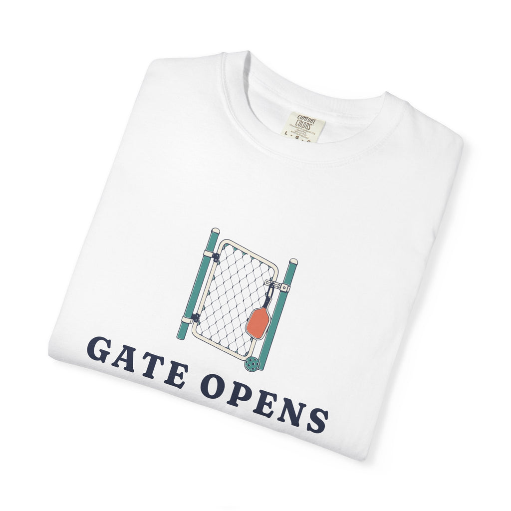 Gate Opens at Eight Tee in White, folded