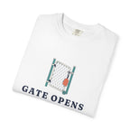Gate Opens at Eight Tee in White, folded