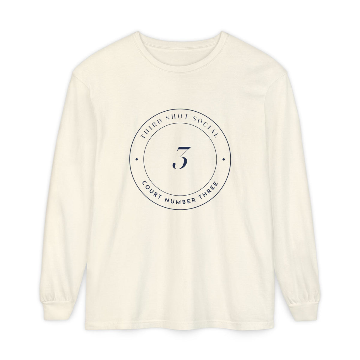 Court Three Seal Long Sleeve Tee in Ivory, front view