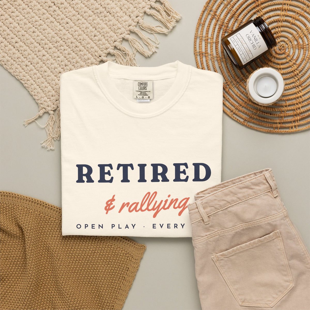 Retired & Rallying Tee in Ivory, flat lay