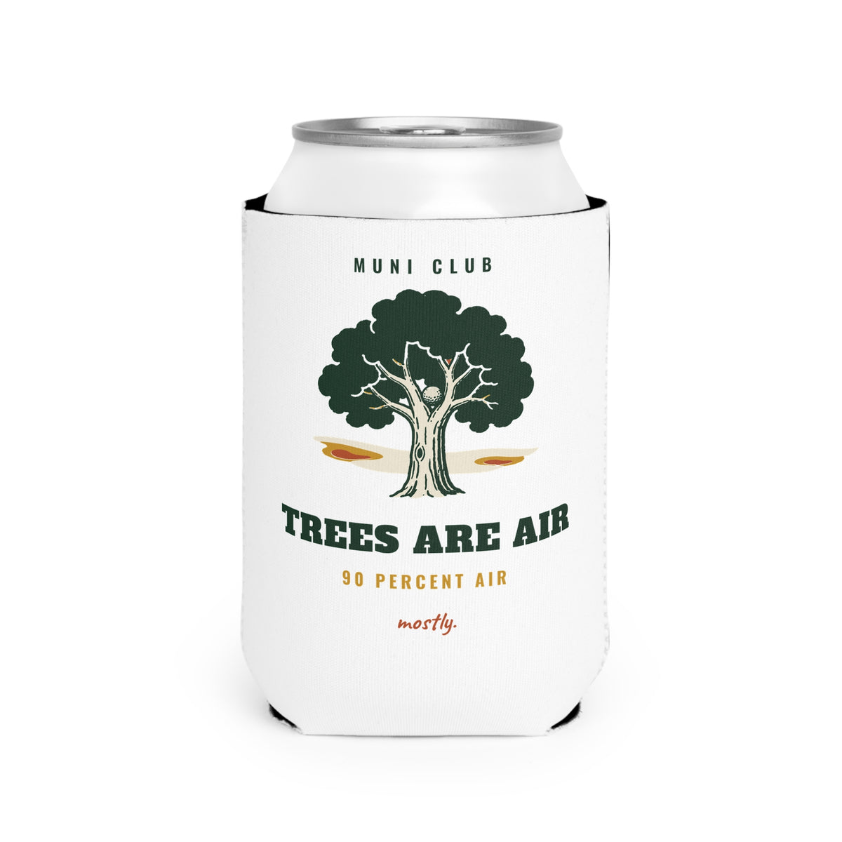 Trees Are Air Can Cooler in White, front view, second angle