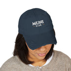 Muni Stack Dad Hat in Dark Navy, on model