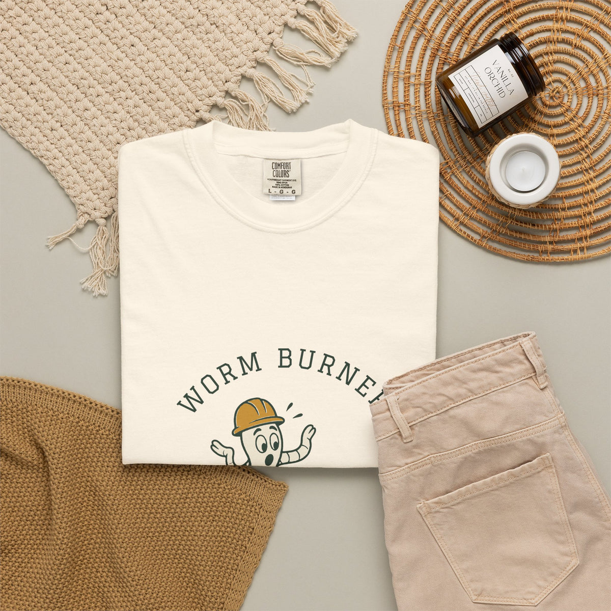 Worm Burner Tee in Ivory, flat lay