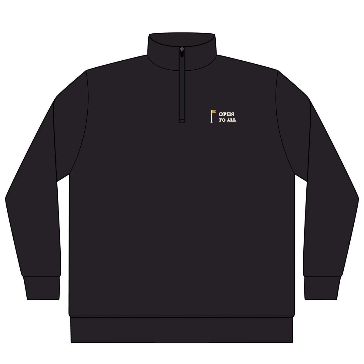 Open to All Quarter-Zip in Black, front view