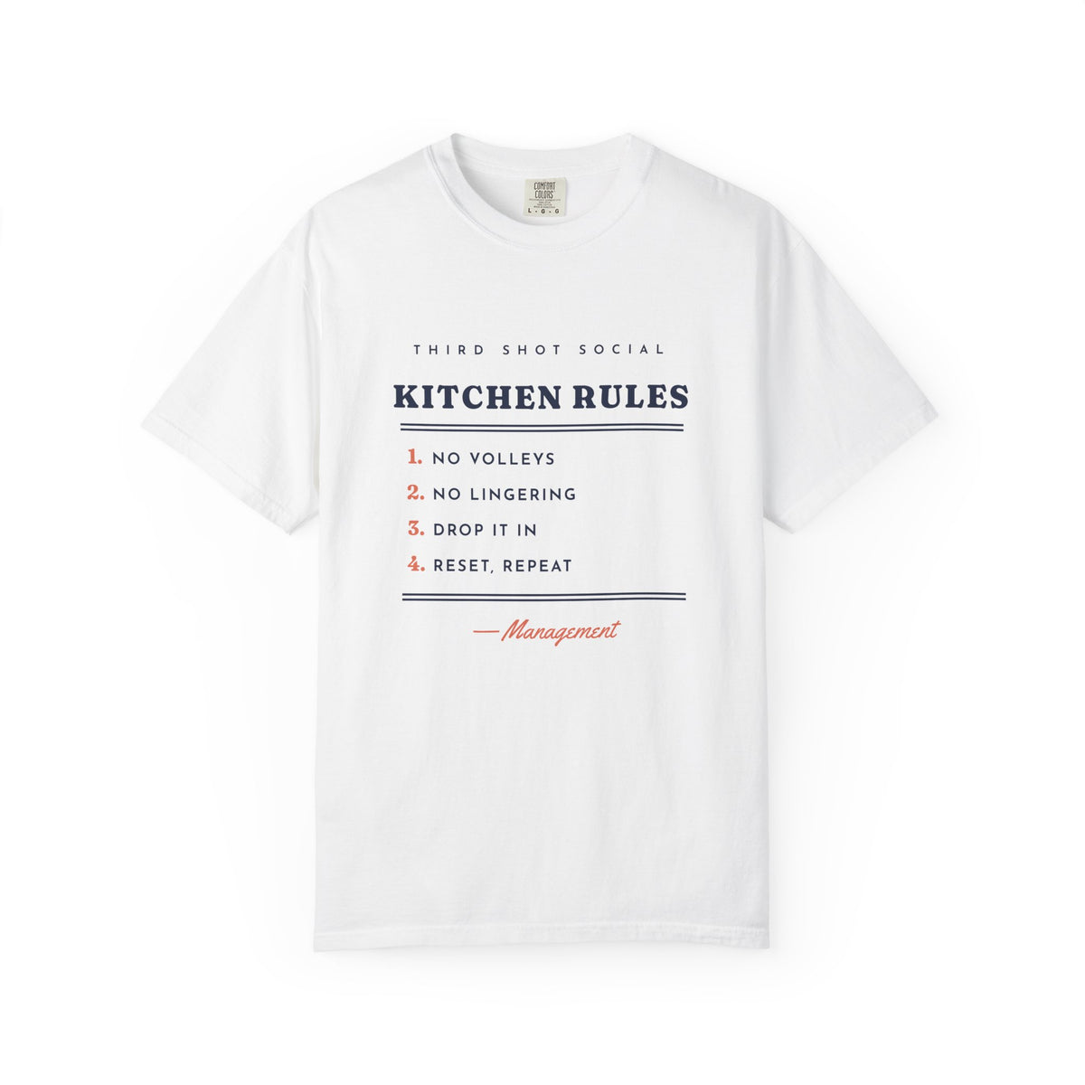Kitchen Rules Tee in White, front view