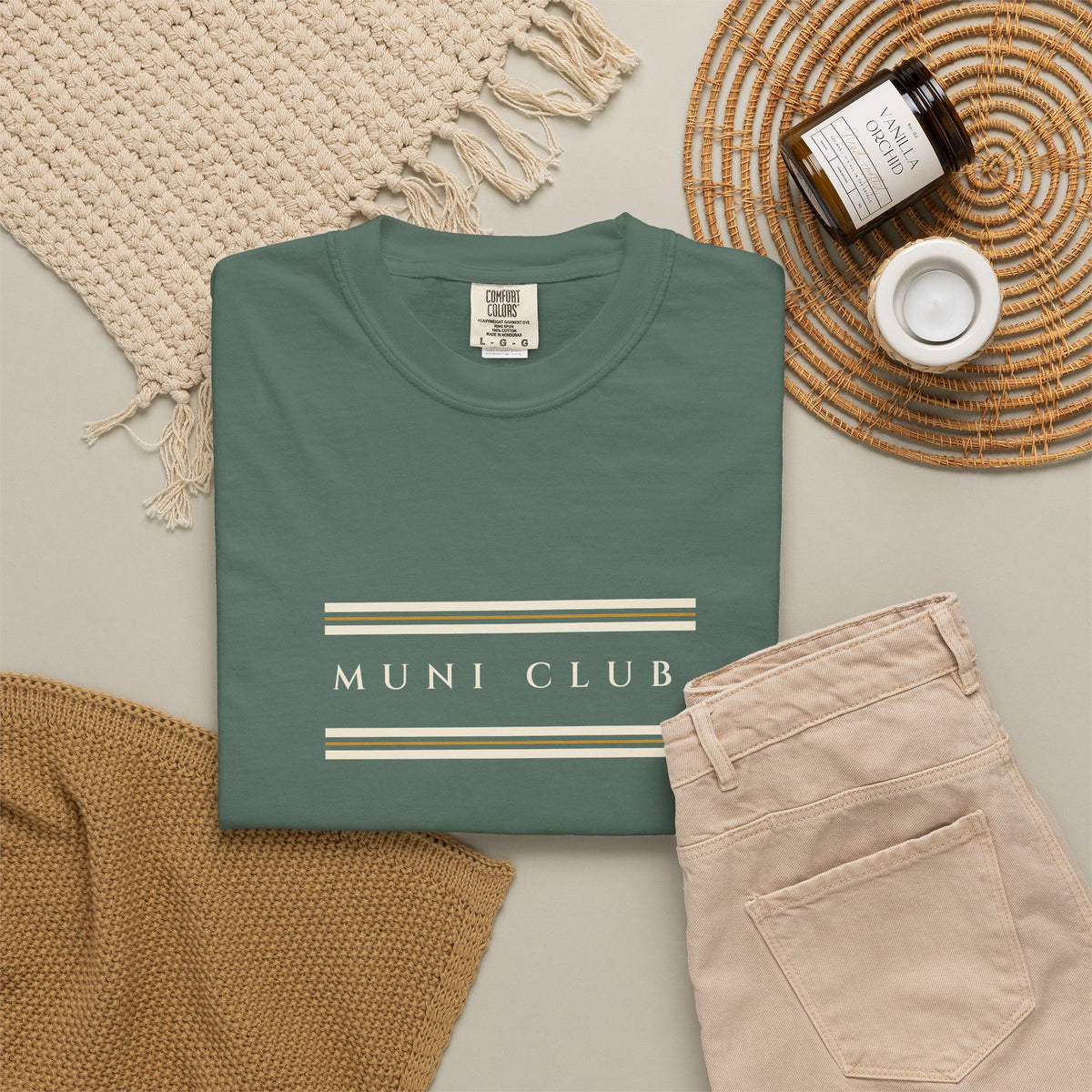 Club Stripe Tee in Blue Spruce, fabric and print detail