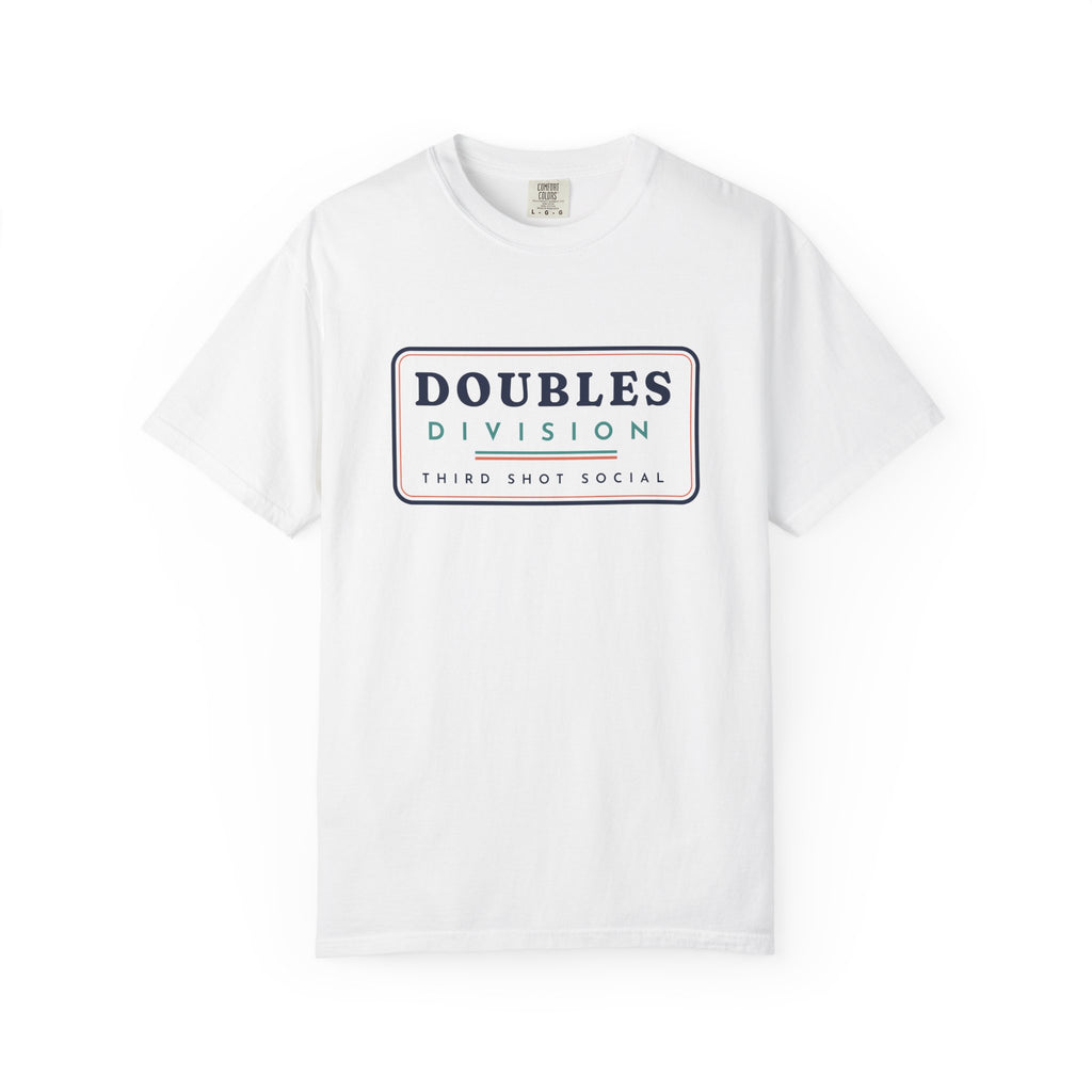 Doubles Division Tee in White, front view