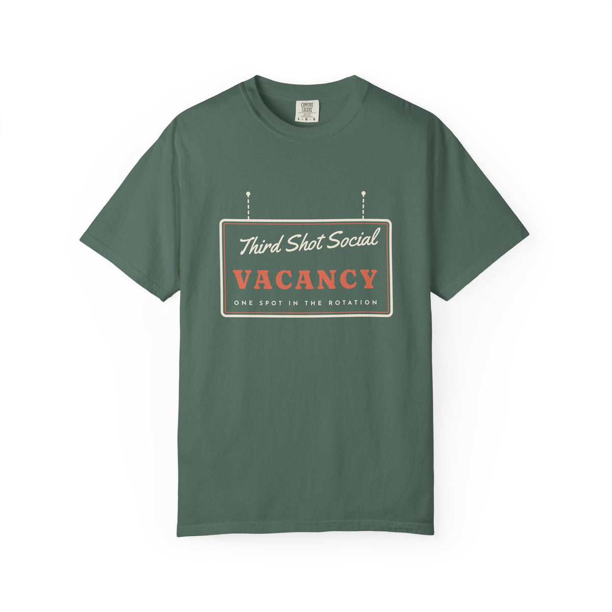 Vacancy Tee in Blue Spruce, front view