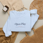 Open Play Italic Crewneck in Light Blue, flat lay
