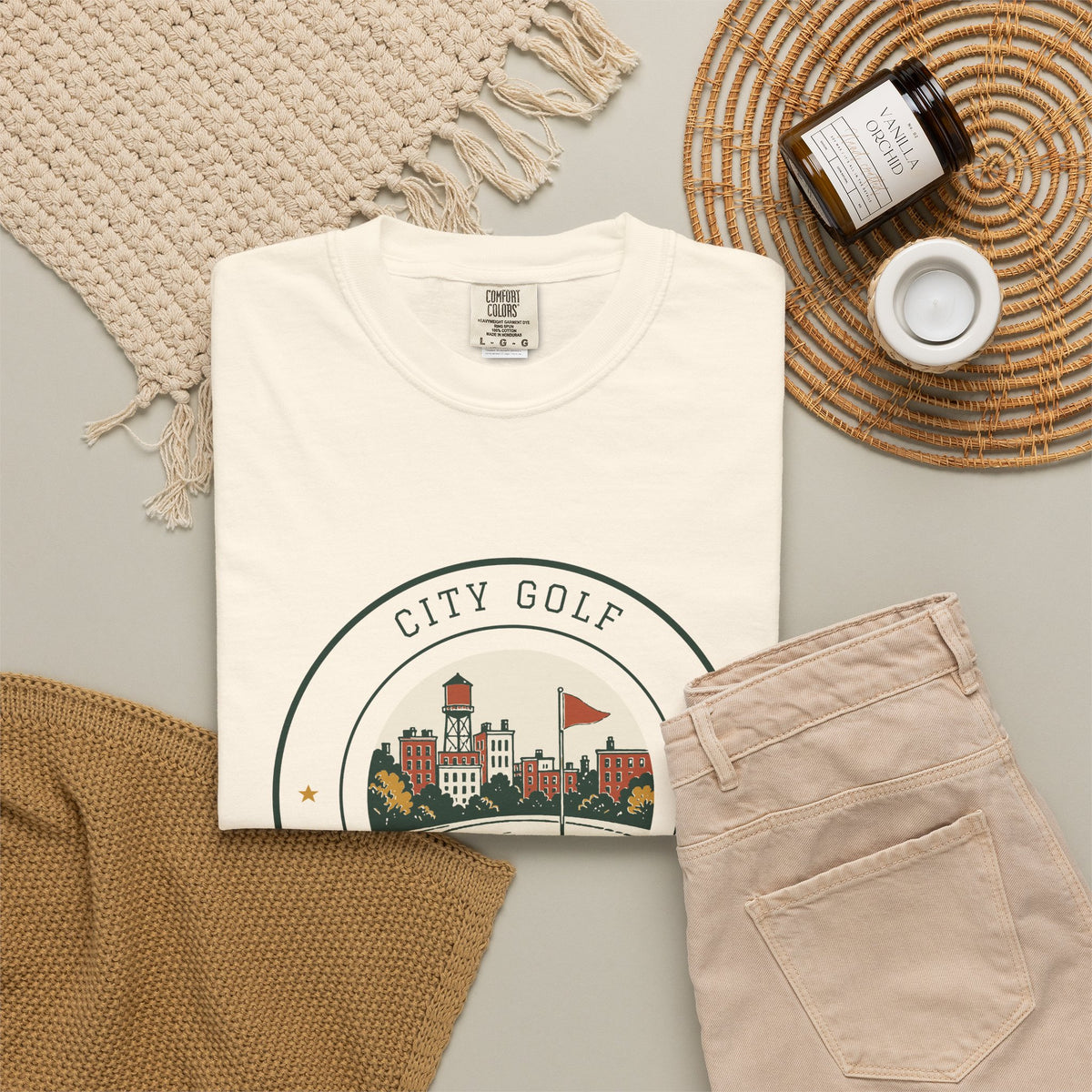City Golf Tee in Ivory, flat lay