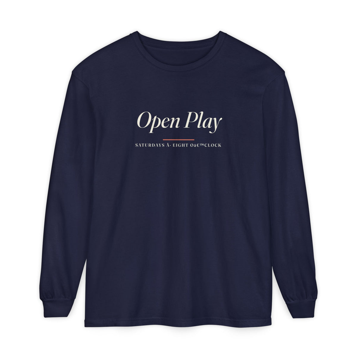 Open Play Italic Long Sleeve Tee in True Navy, front view