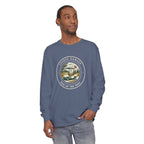 Course Ranger Long Sleeve Tee in Blue Jean, on model
