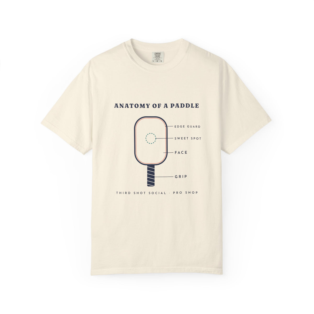 Anatomy of a Paddle Tee in Ivory, front view