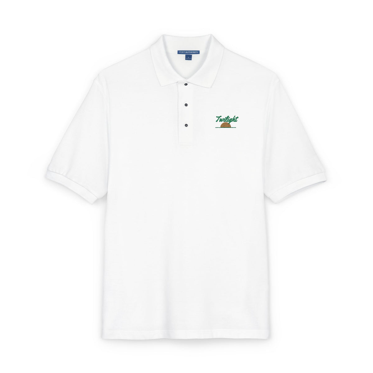 Twilight Polo in White, embroidery close-up