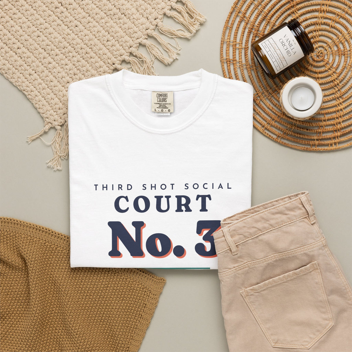 Court No. 3 Tee in White, flat lay