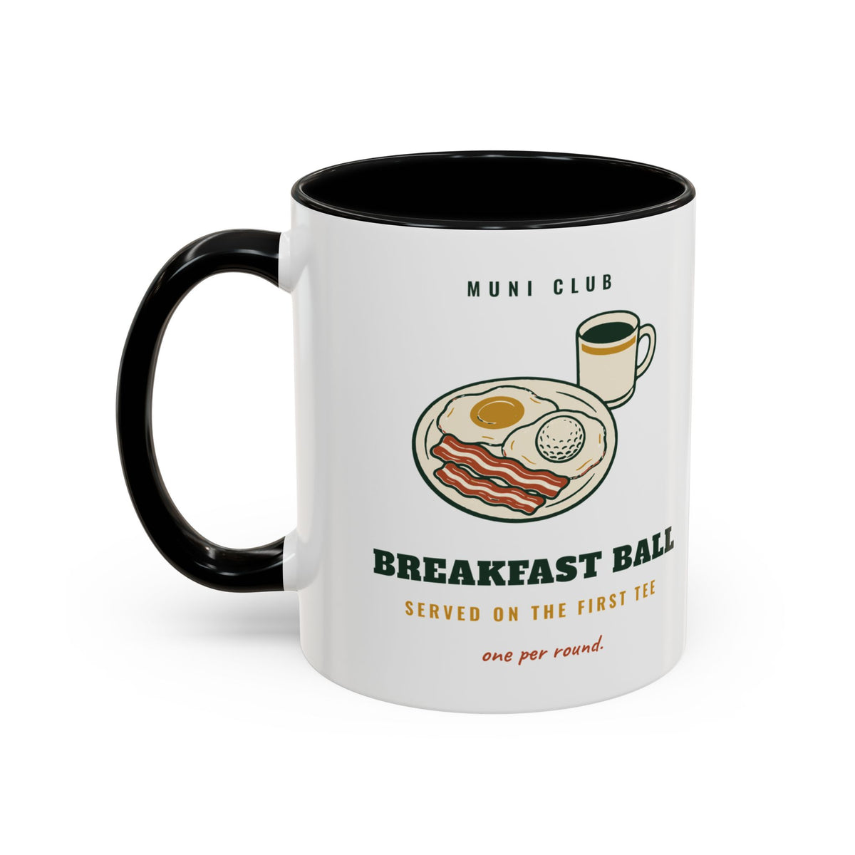 Breakfast Ball Mug in Black, design, handle left