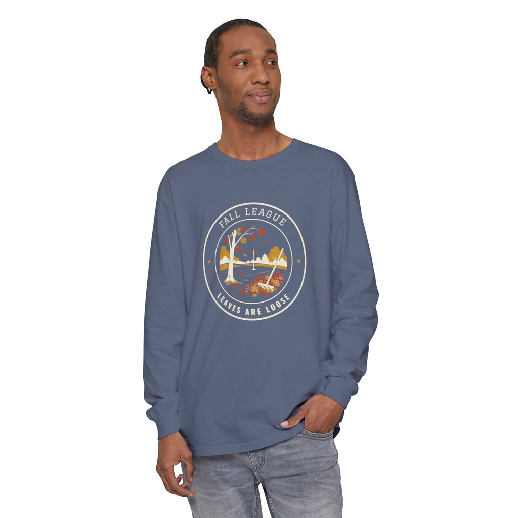 Fall League Long Sleeve Tee in Blue Jean, on model
