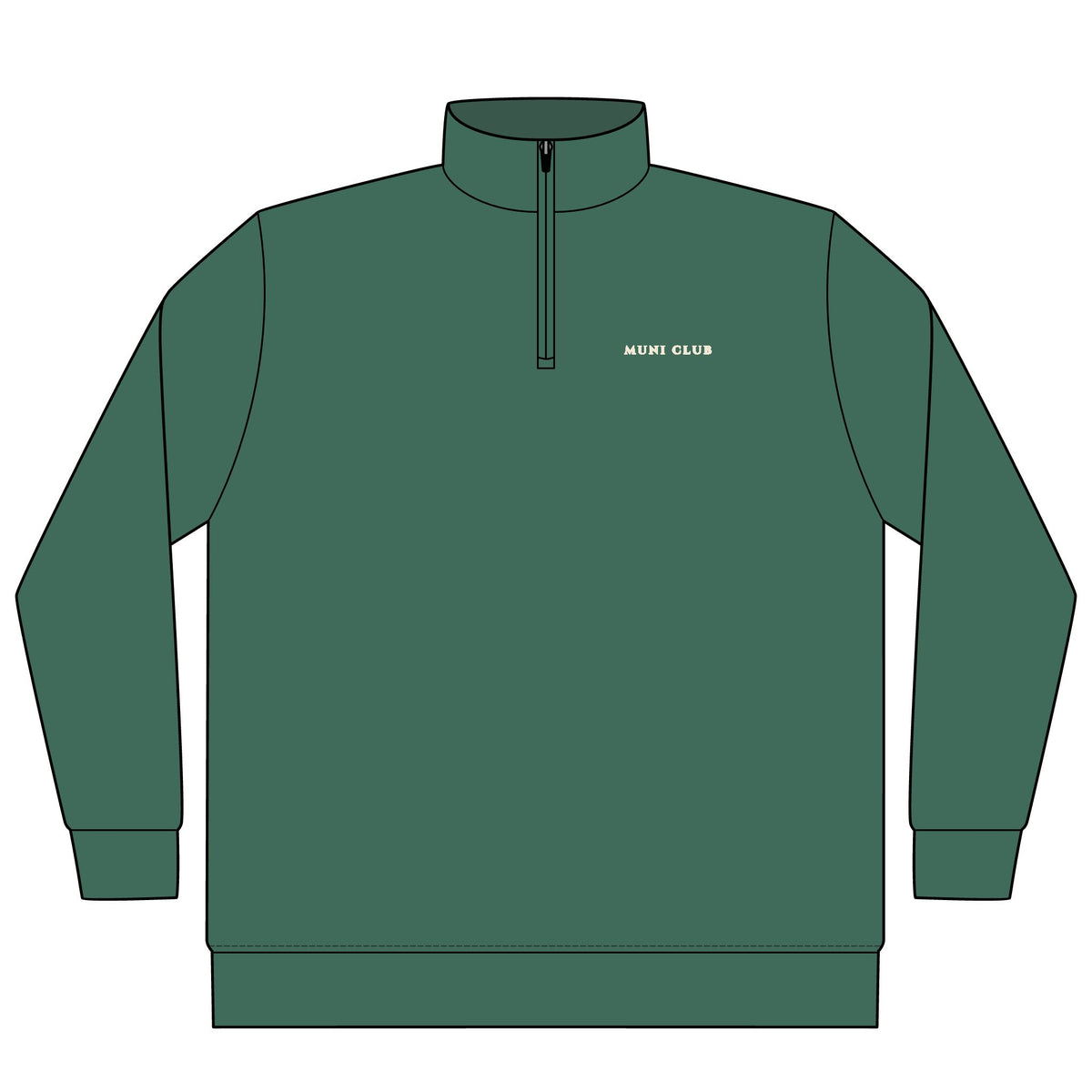 Muni Club Wordmark Quarter-Zip in Alpine Green, front view