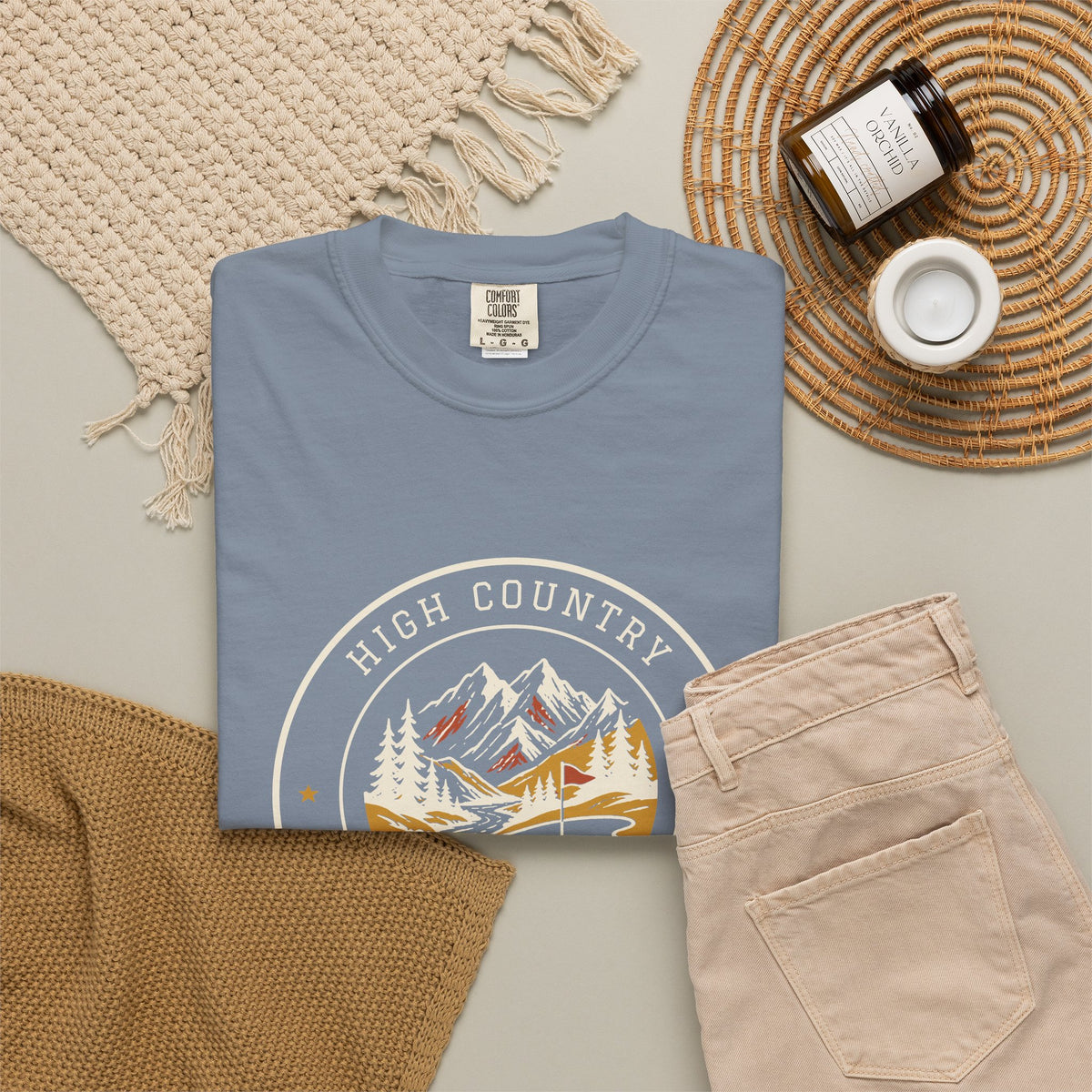 High Country Tee in Blue Jean, flat lay