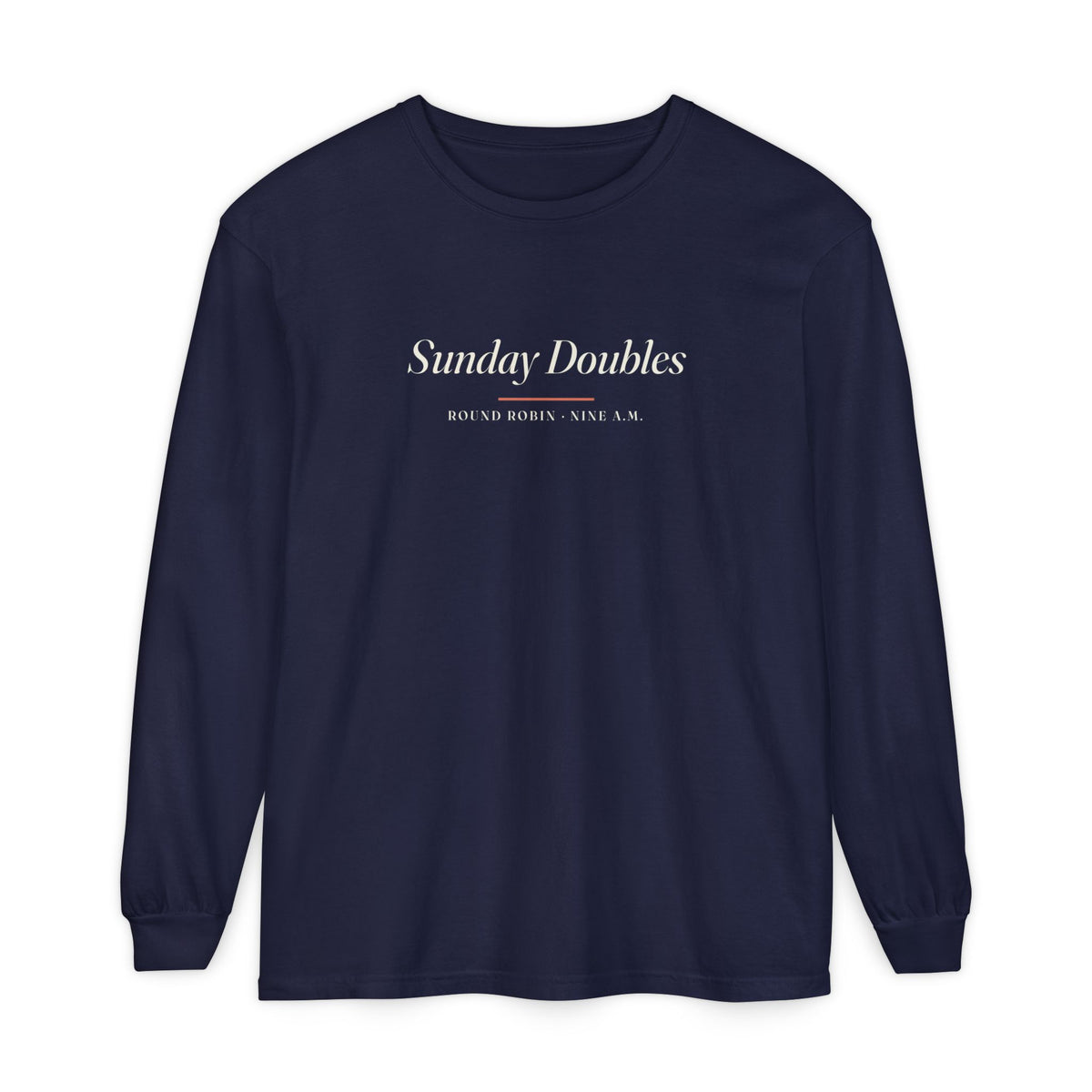 Sunday Doubles Long Sleeve Tee in True Navy, front view