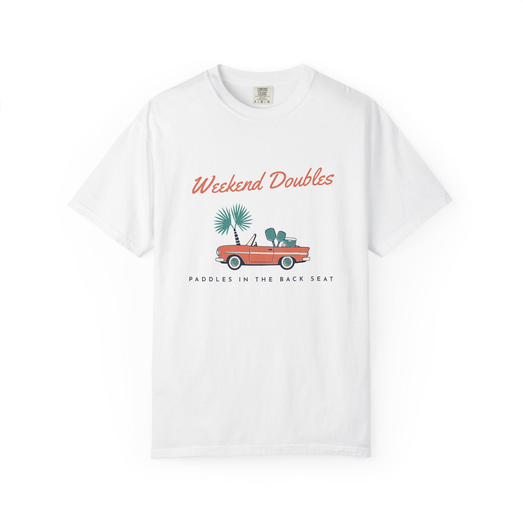 Weekend Doubles Tee in White, front view