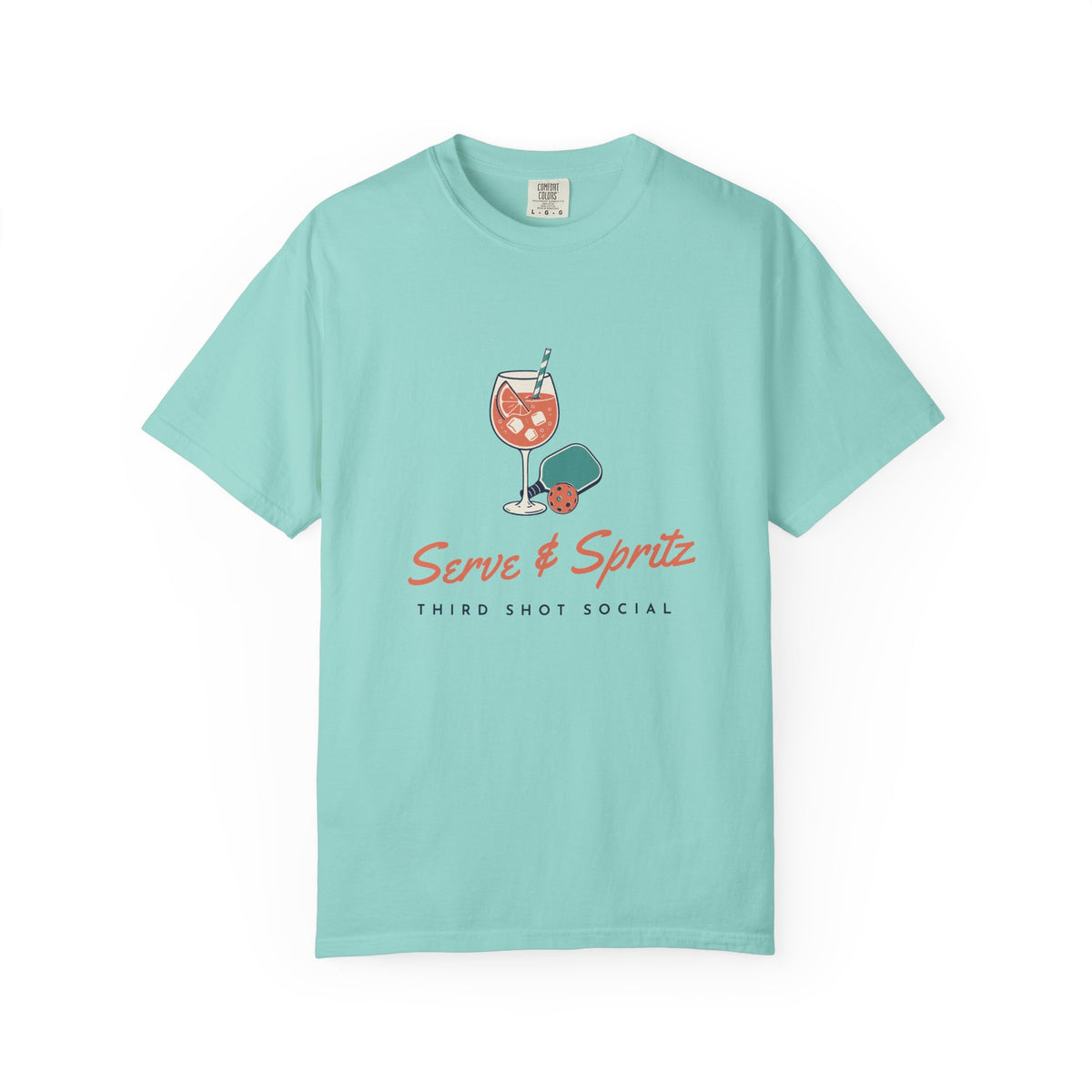 Serve & Spritz Tee in Chalky Mint, front view
