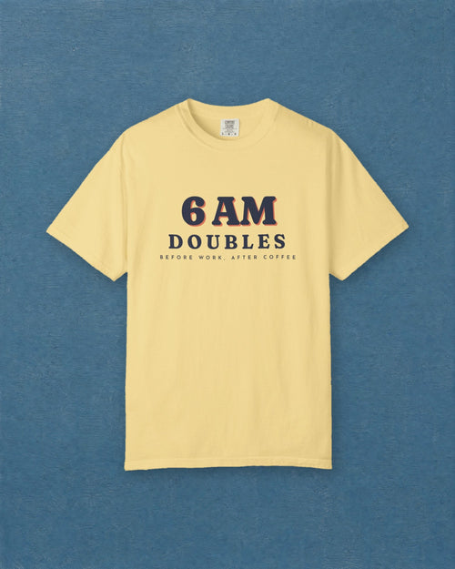 6 AM Doubles Tee in Butter, styled