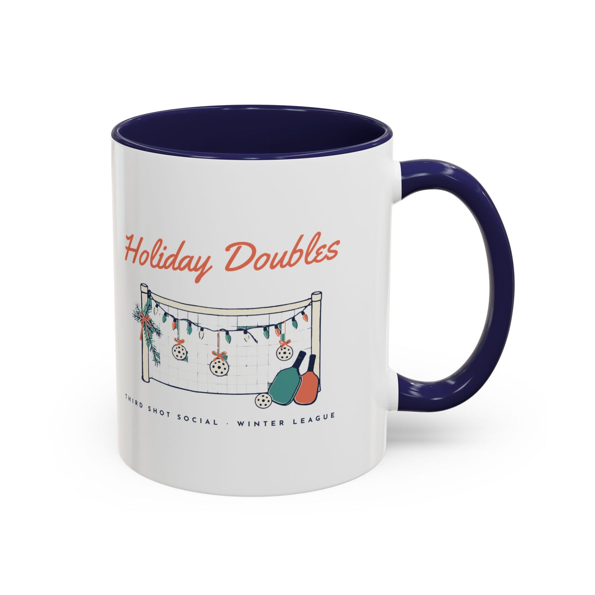 Holiday Doubles Mug in Navy, design, handle right