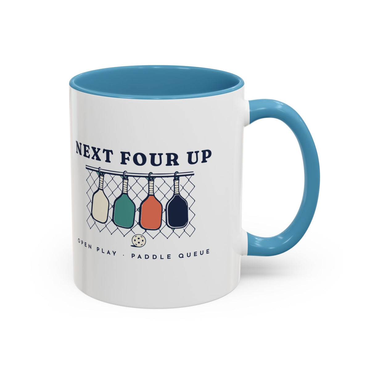 Next Four Up Mug in Light Blue, design, handle right