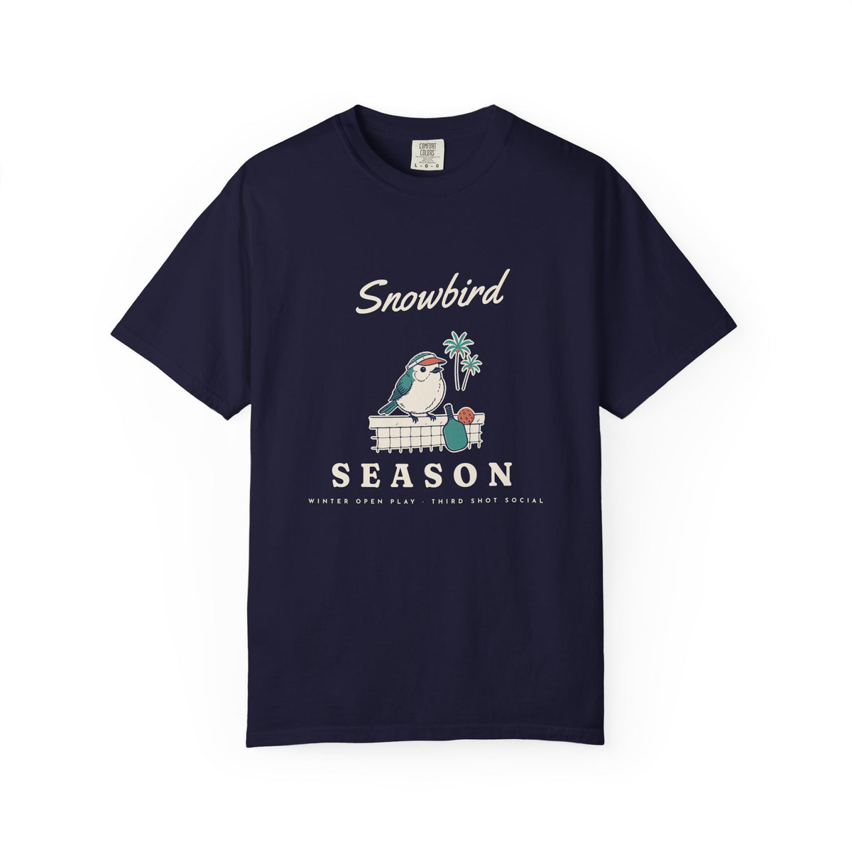 Snowbird Season Tee in True Navy, front view