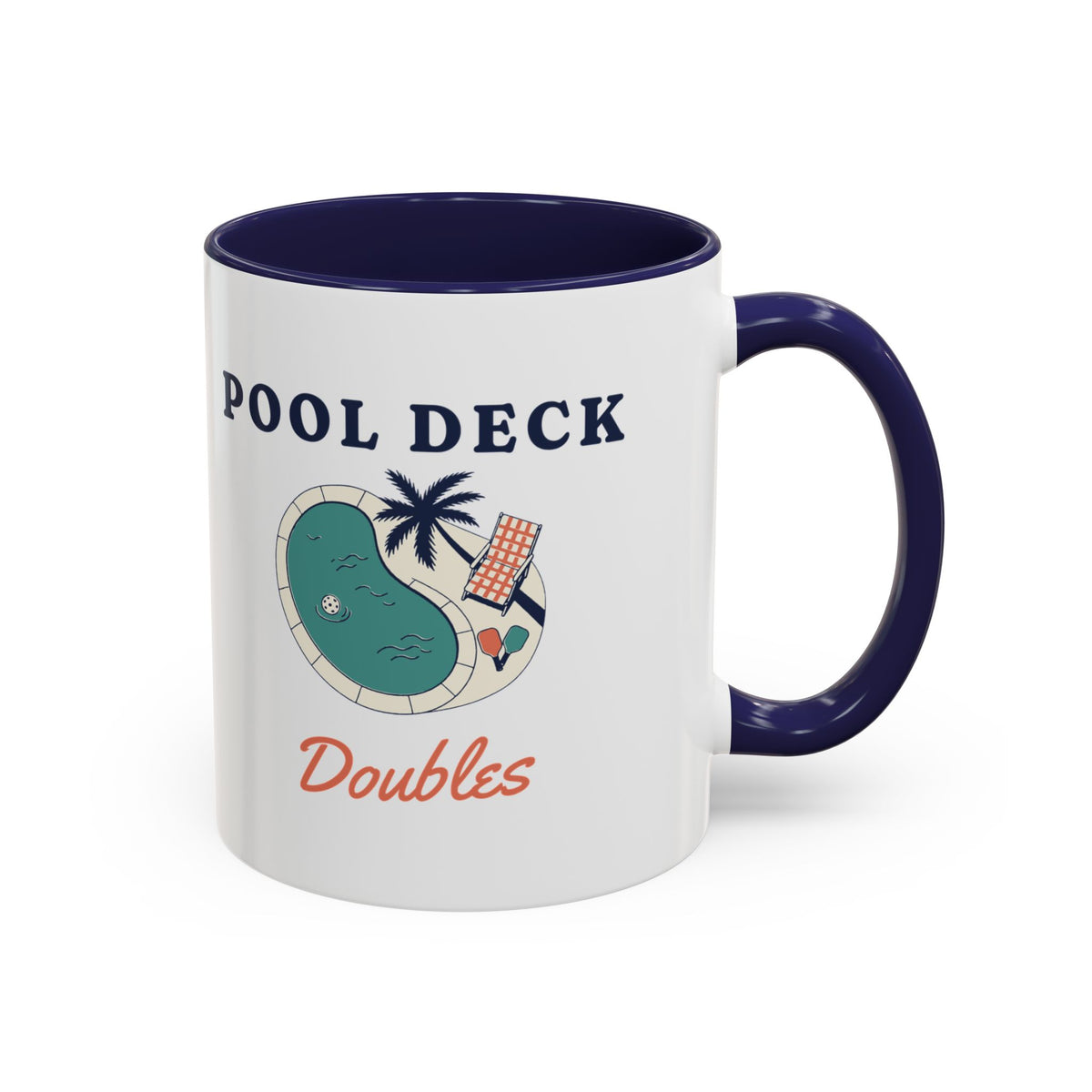 Pool Deck Doubles Mug in Navy, design, handle right