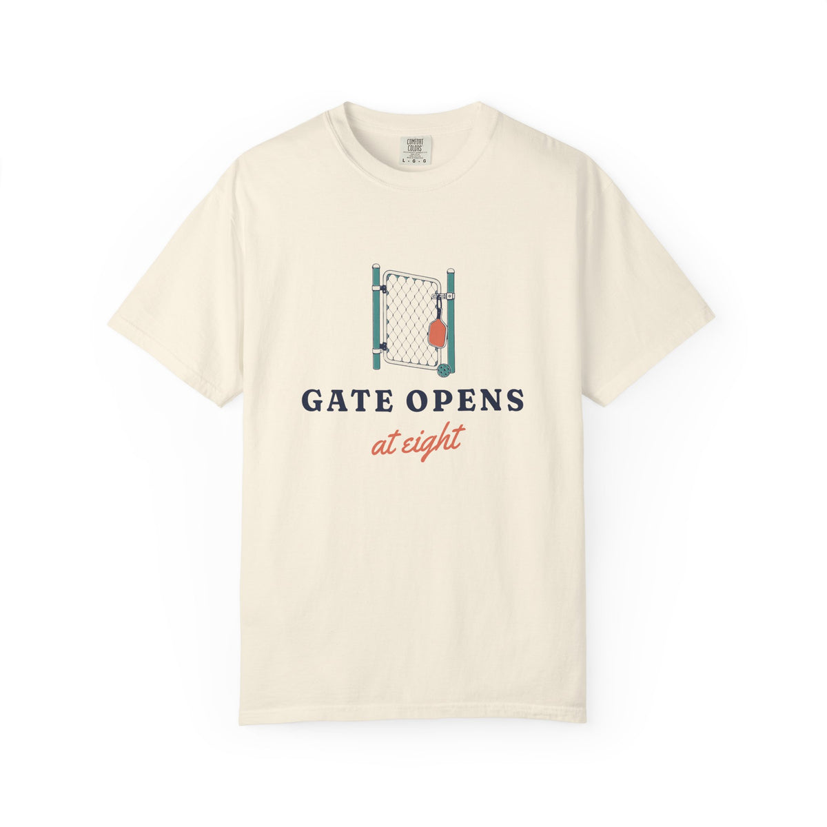 Gate Opens at Eight Tee in Ivory, front view
