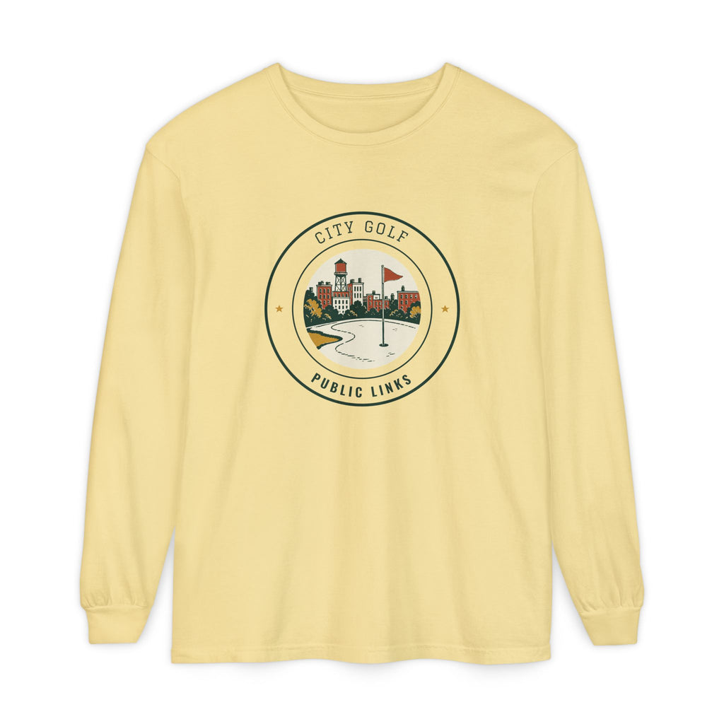 City Golf Long Sleeve Tee in Butter, front view