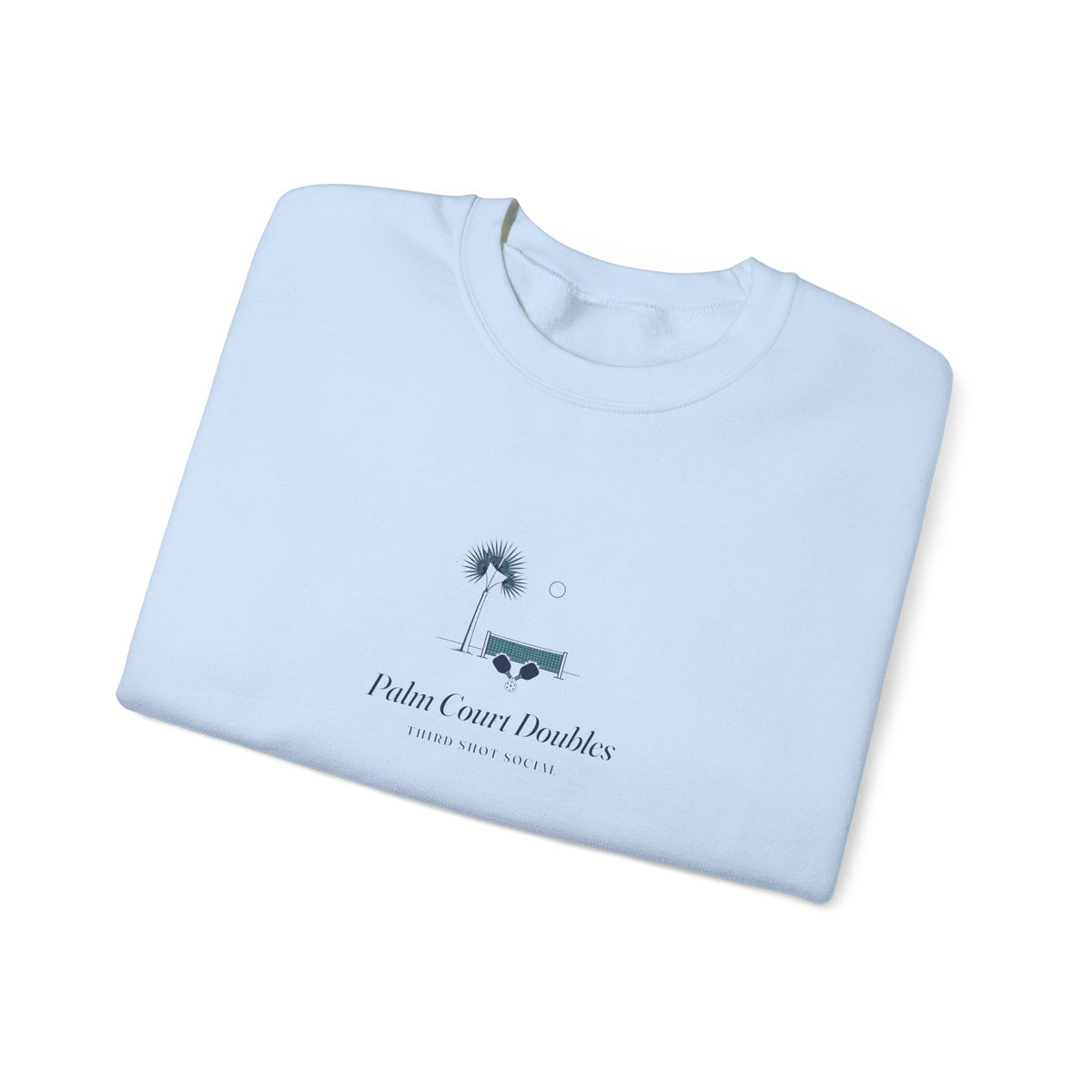 Palm Court Crewneck in Light Blue, folded