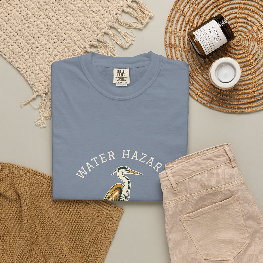 Water Hazard Tee in Blue Jean, flat lay