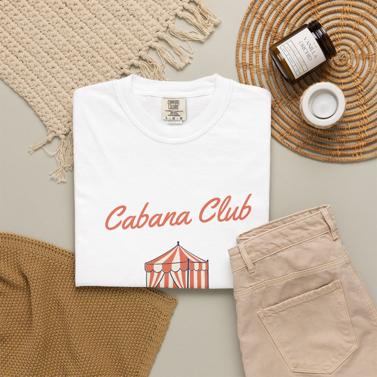 Cabana Club Tee in White, flat lay