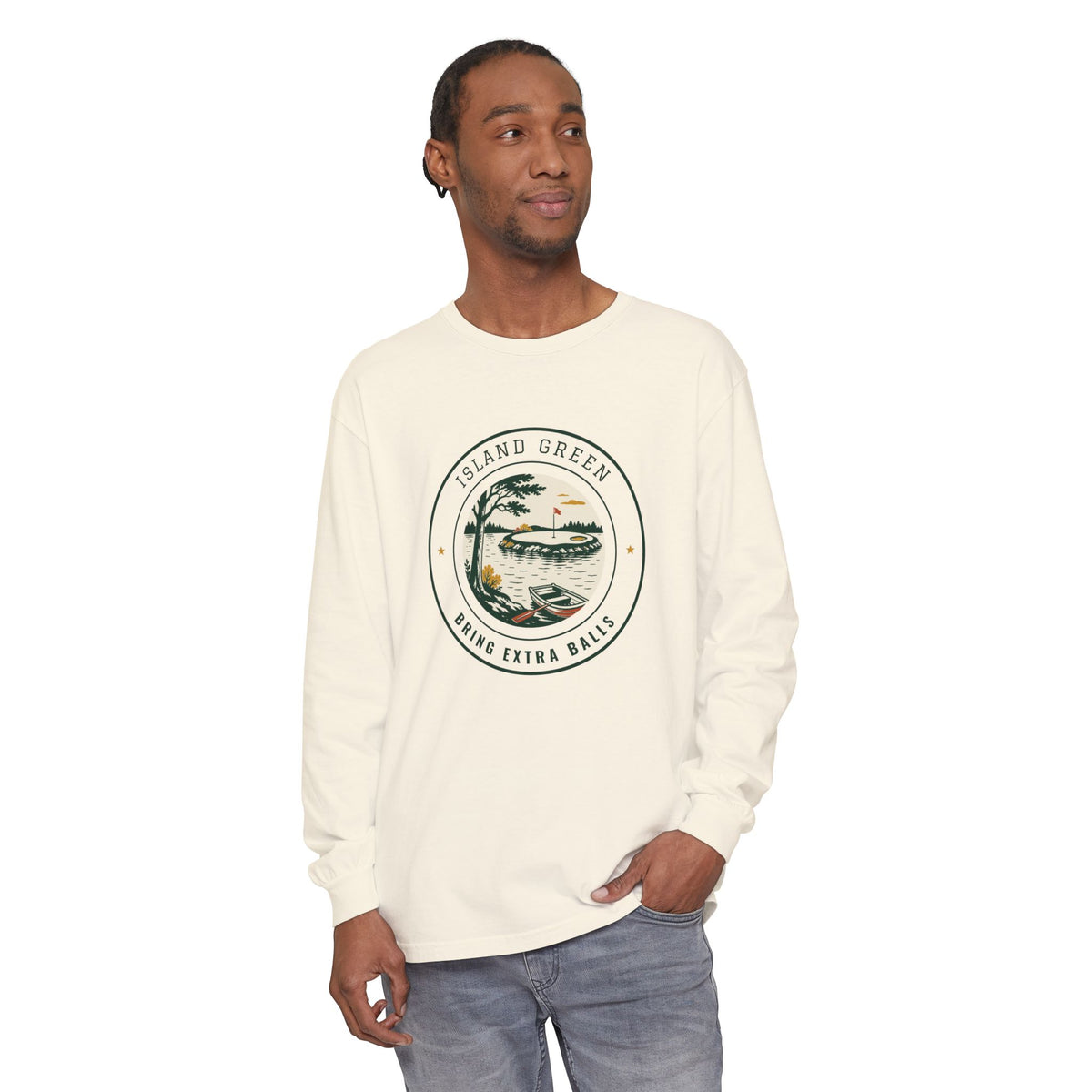 Island Green Long Sleeve Tee in Ivory, on model