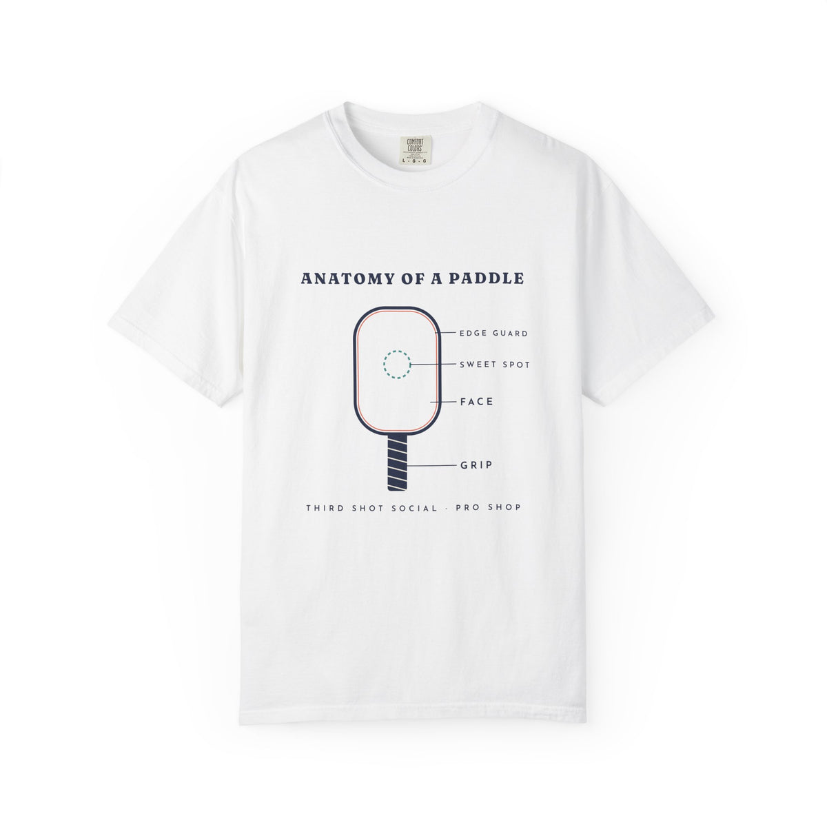 Anatomy of a Paddle Tee in White, front view
