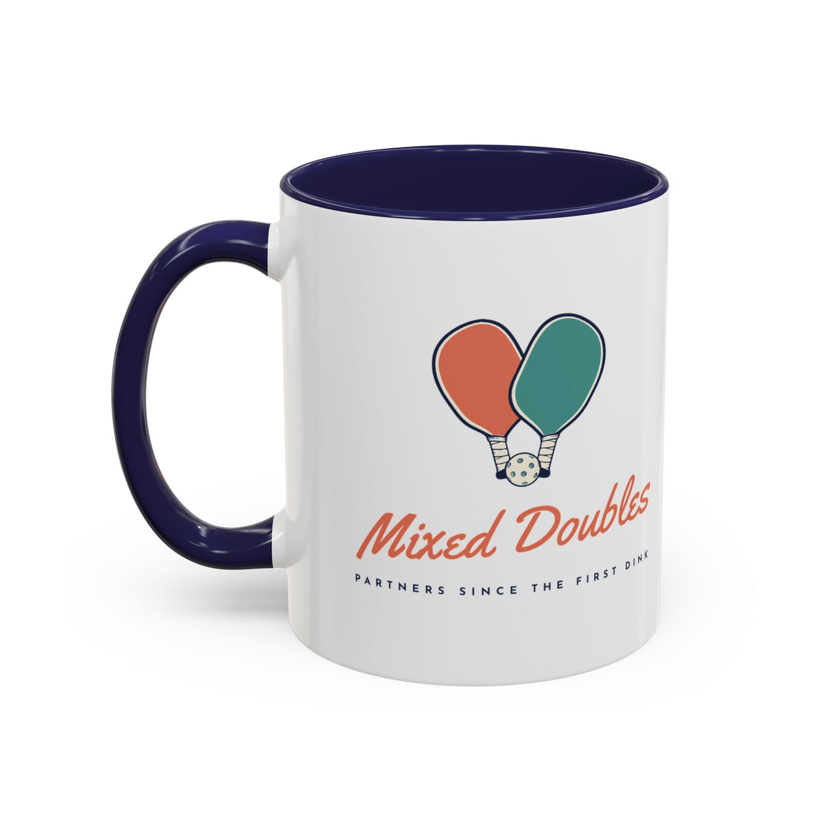 Mixed Doubles Mug in Navy, design, handle left