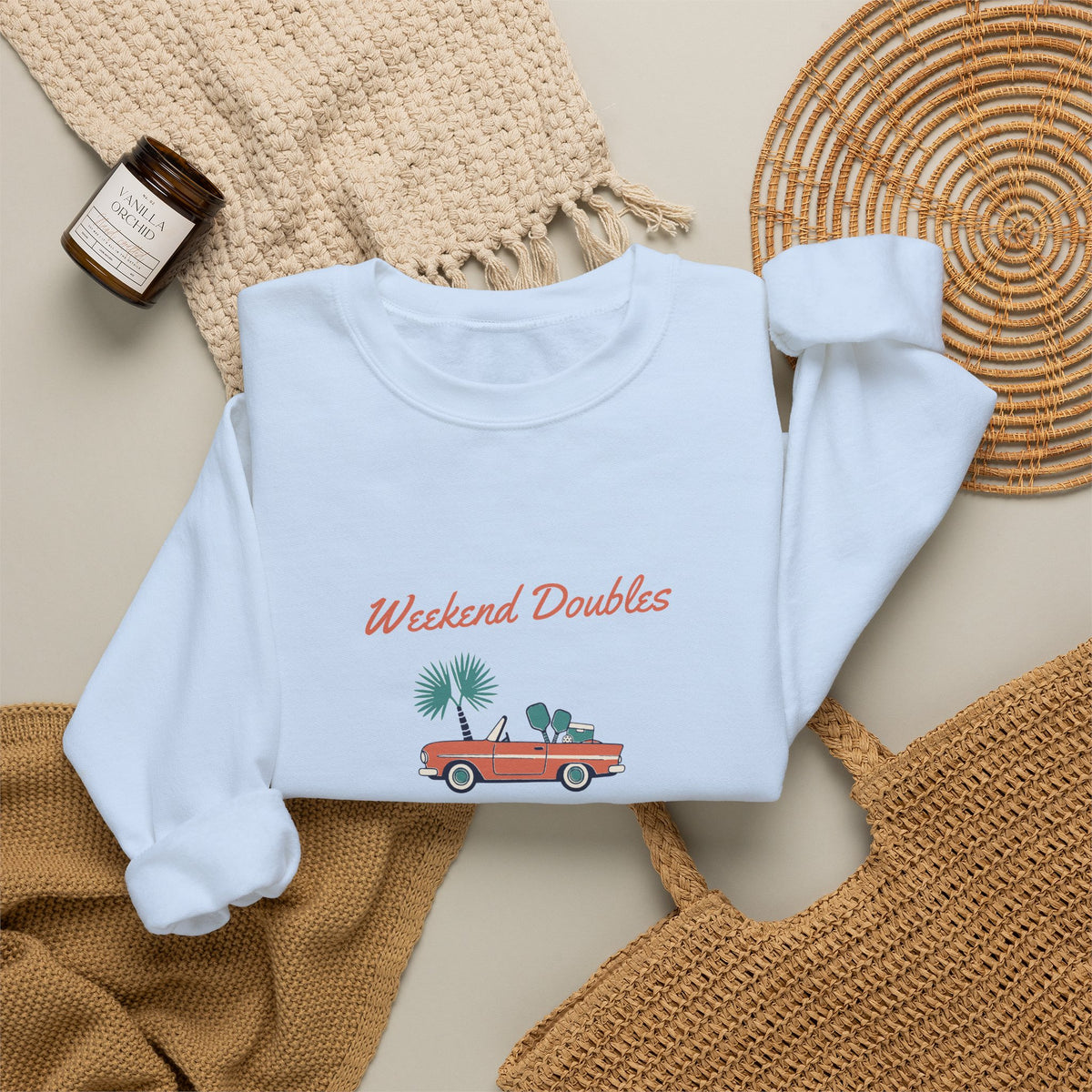 Weekend Doubles Crewneck in Light Blue, flat lay
